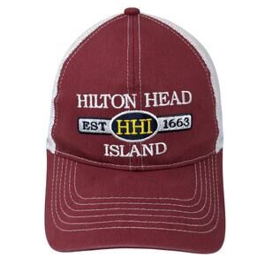 Hilton Head Island Snapback Trucker Hat Red OS Adjustable Authentic Mesh Back